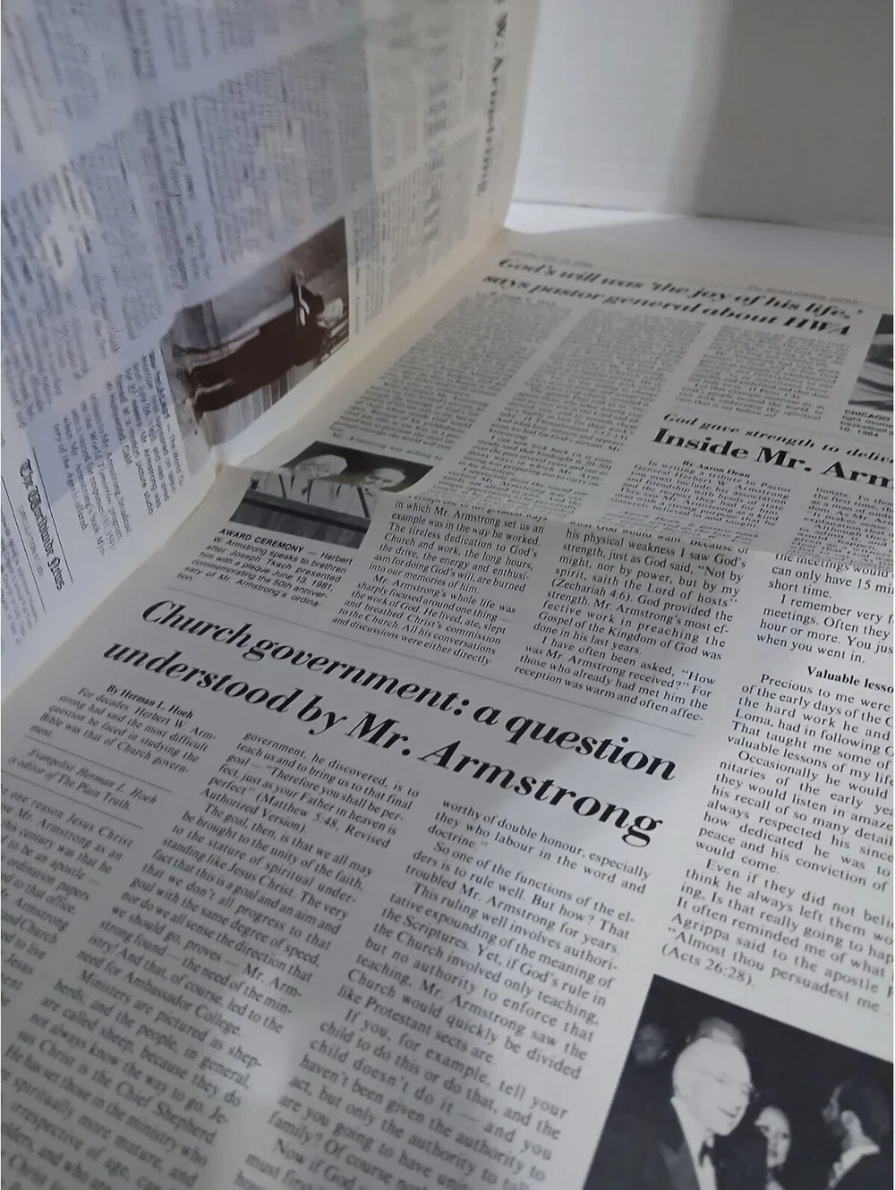Herbert W. Armstrong Tribute The Worldwide News newspaper 1986